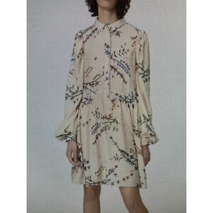 Munthe Sofia Dress Botanical Print Metallic Accents Tiered Size 38 US Size 8